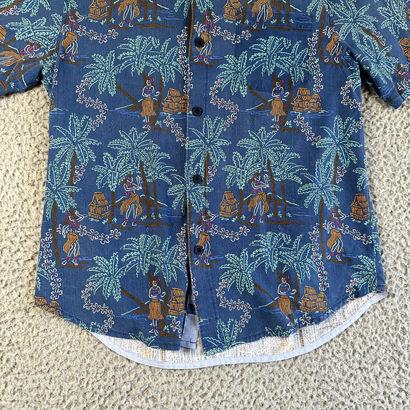 Tommy Bahama Silk Camp Shirt Men's Medium Hula Girl Palm Trees Print Button‎ Up - Picture 3 of 9
